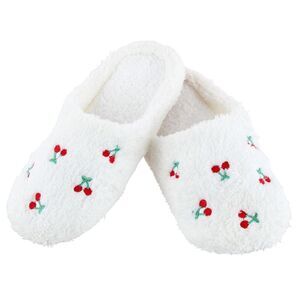 CTM Women's Cherry Pattern Fur Slippers